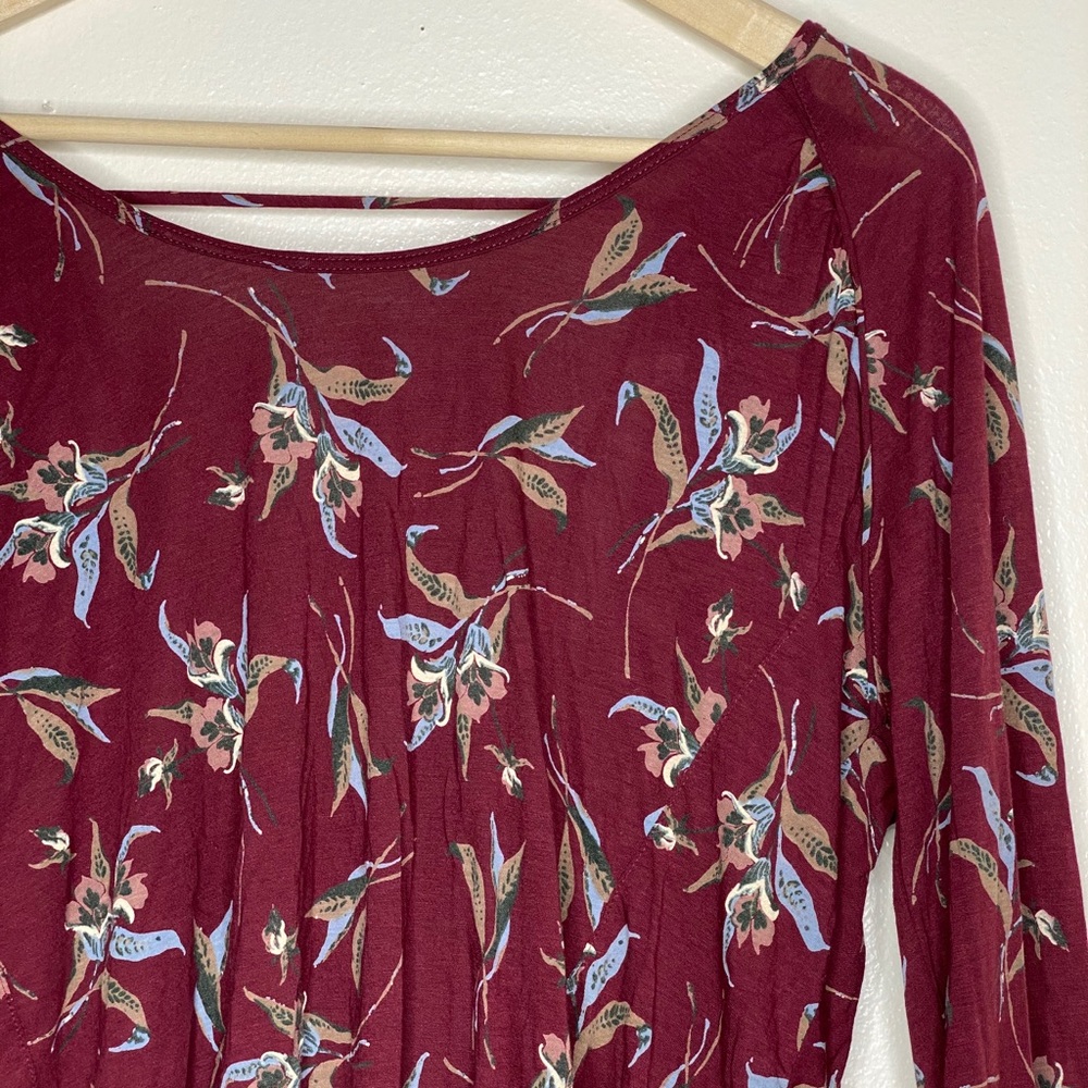 Free People Burgundy Patterned Low Back Top